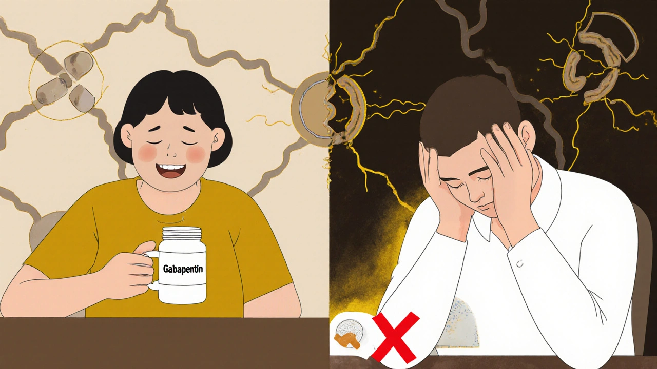 Two MS patients: one benefiting from gabapentin, the other struggling, with symbolic nerve damage and healing.