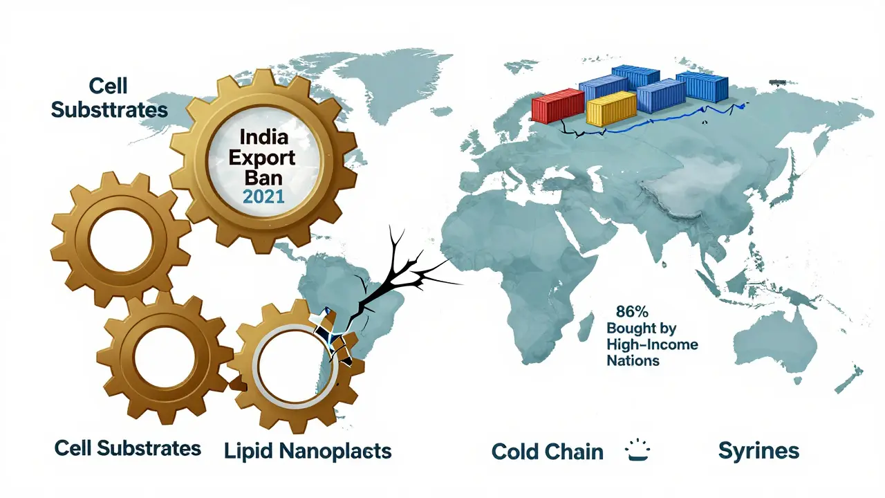 A broken global vaccine supply chain shows Africa isolated as wealthy nations hoard doses, with export bans disrupting key links.