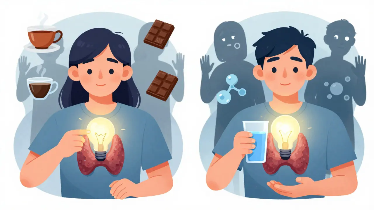 Side-by-side comparison of thyroid function when taking medication with coffee versus water.
