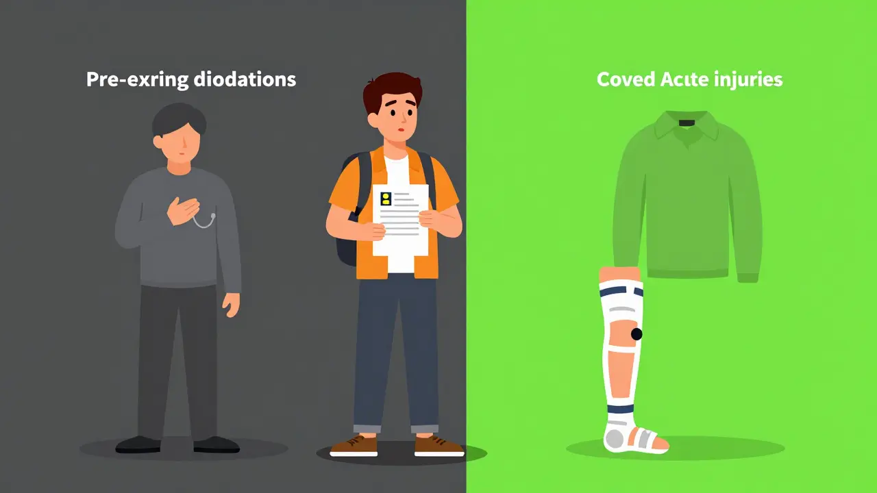Split zone showing covered injury versus excluded condition.