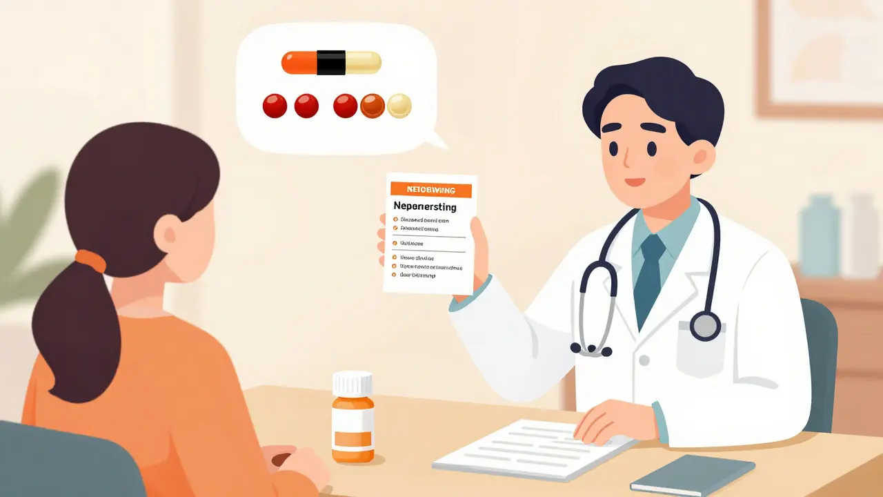 Healthcare worker reviewing medication safety labels