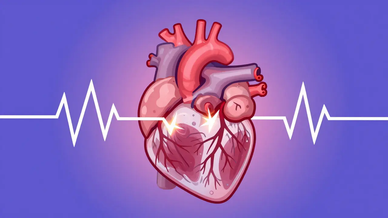 Heart illustration showing disrupted electrical rhythm