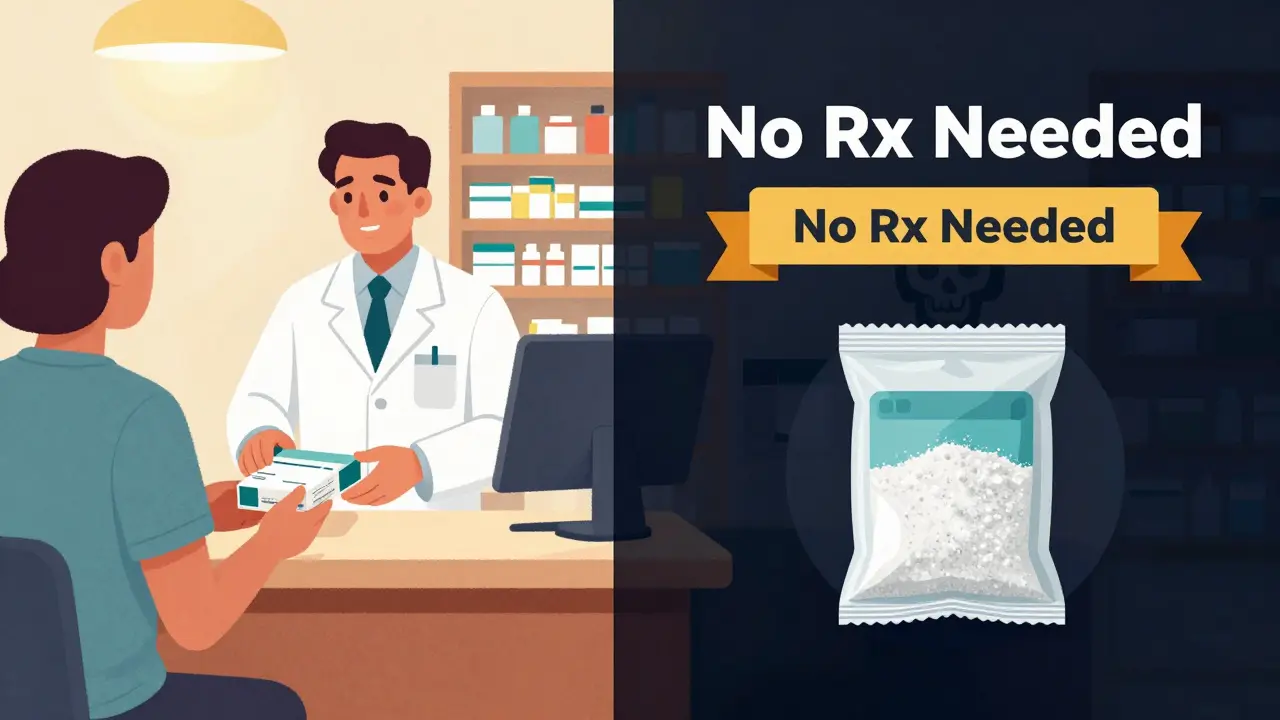 Contrast between safe pharmacy service and risky unregulated website