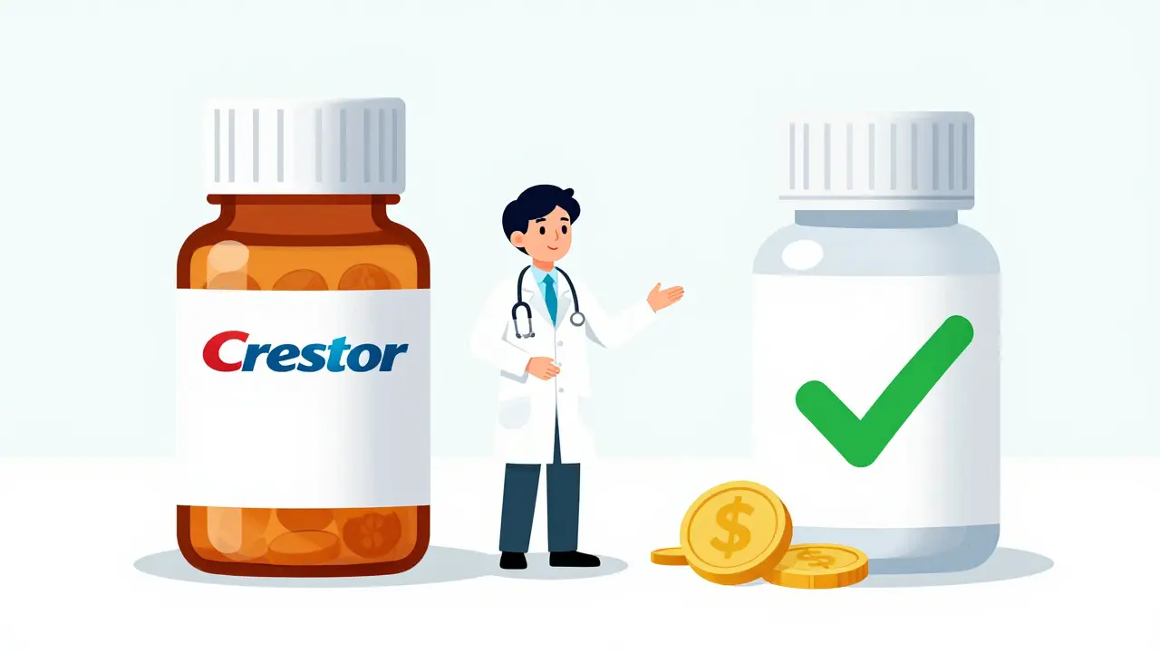 Illustration comparing expensive brand drug to affordable generic rosuvastatin