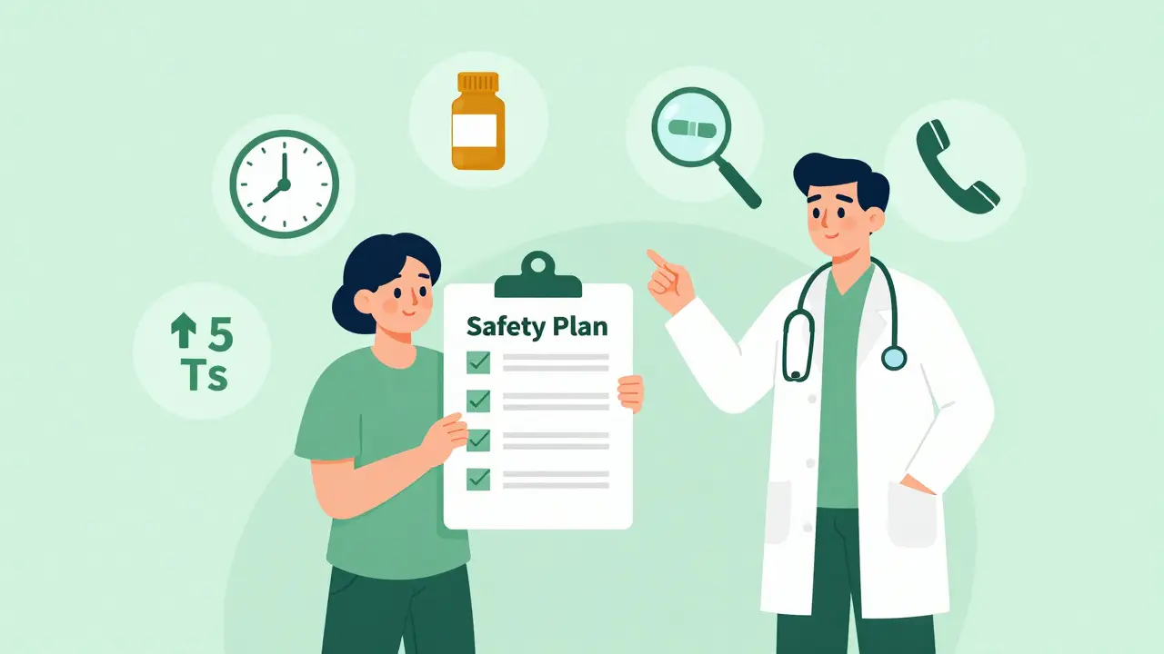 Patient and doctor reviewing safety checklist for medication management