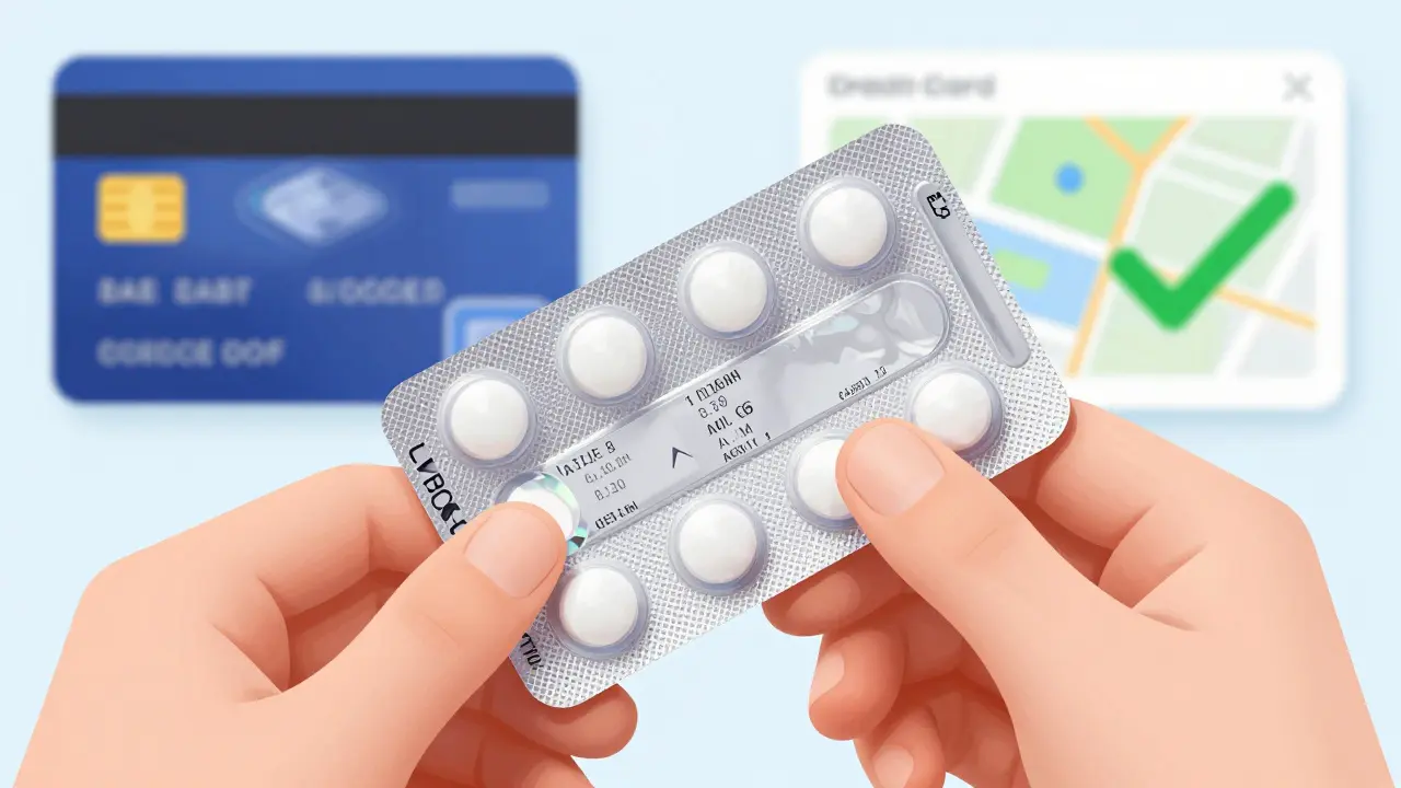 Hand holding authentic medication pack with security seals