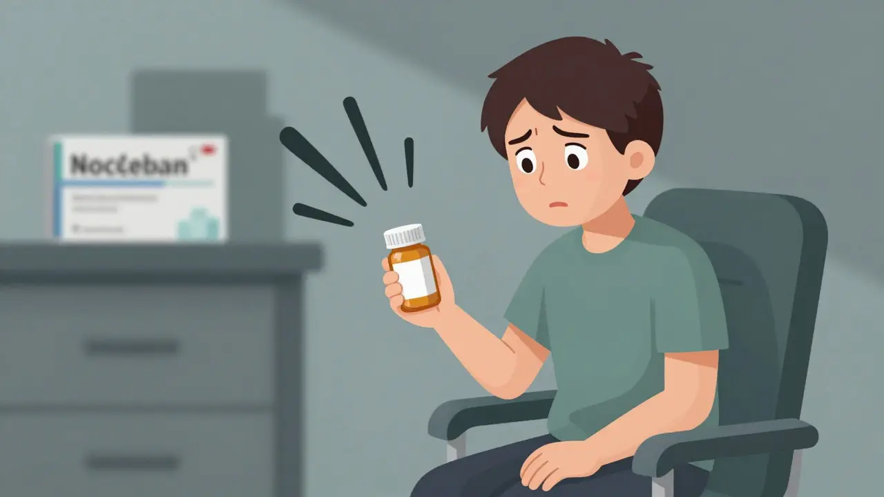 Cartoon of a patient feeling anxious about a generic pill due to negative bias