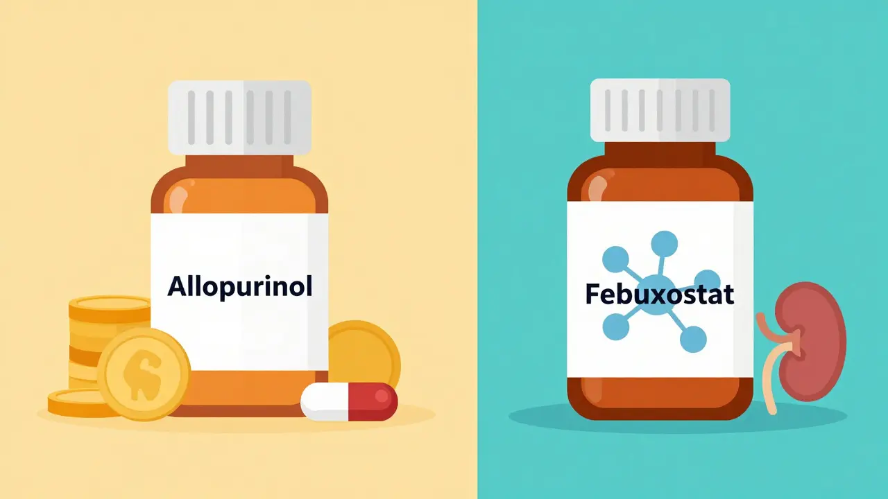 Comparison illustration of Allopurinol and Febuxostat medications