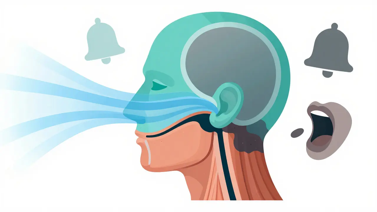 Conceptual art showing opioid-induced airway collapse and blocked breathing