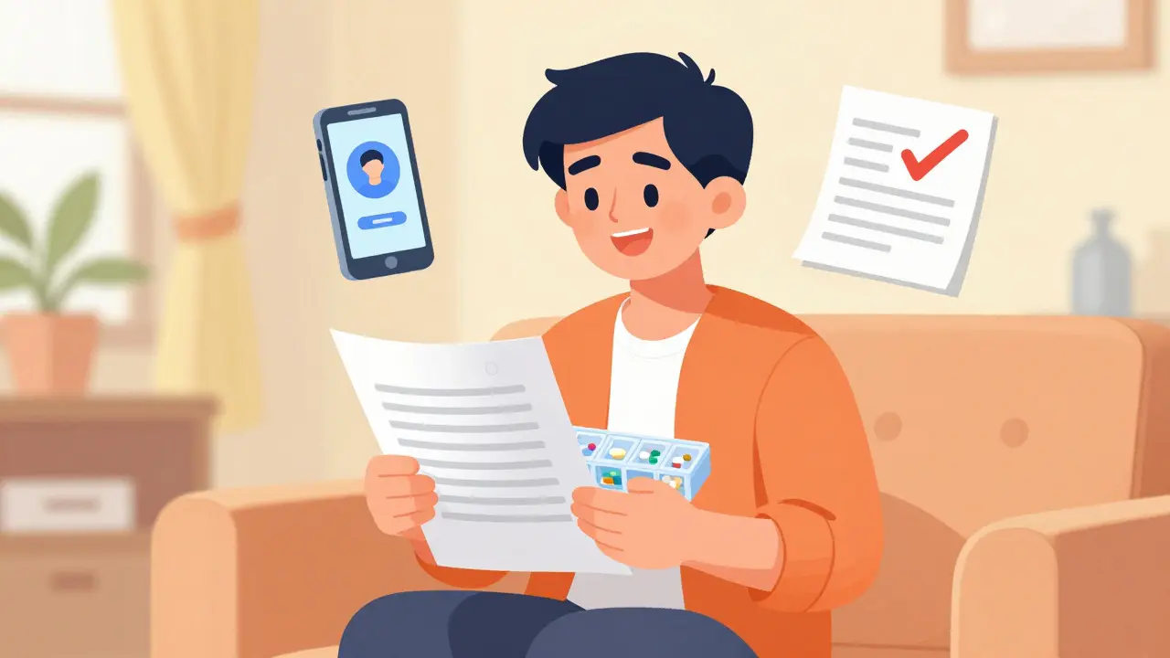 Patient confidently managing medications with helpful tools