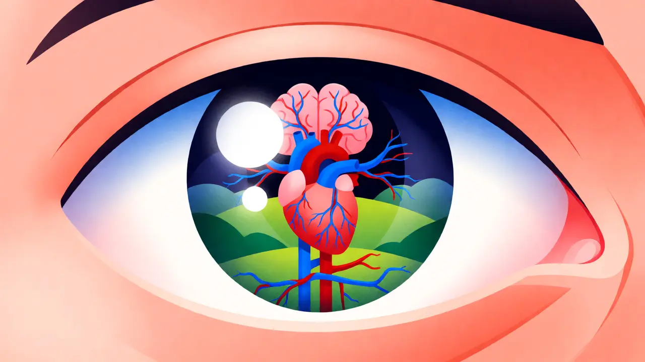 Conceptual art linking eye health to heart and brain